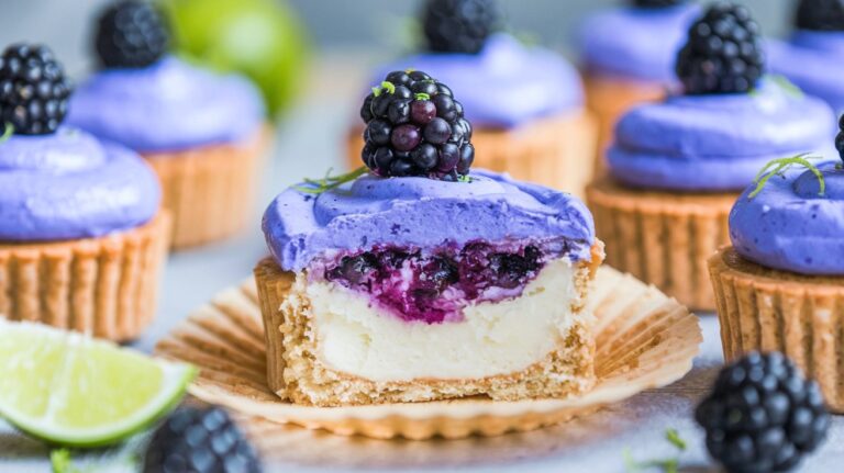 Show-Stopping Cupcakes & Tarts with Creamy White Filling and Purple Frosting