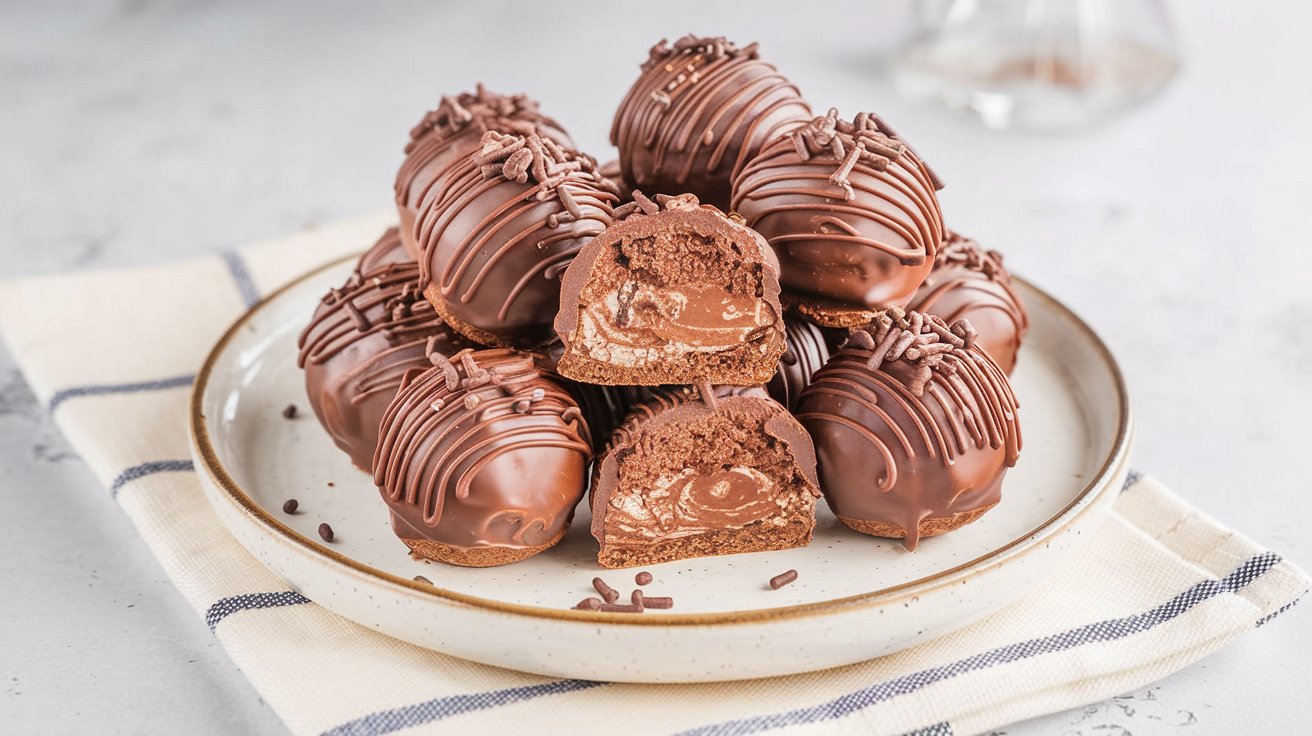 Ultimate OREO Peanut Butter Balls on a Plate: A close-up of the Ultimate OREO Peanut Butter Balls, coated in smooth chocolate and sprinkled with crushed OREO crumbs, sitting on a white plate ready for a sweet treat.