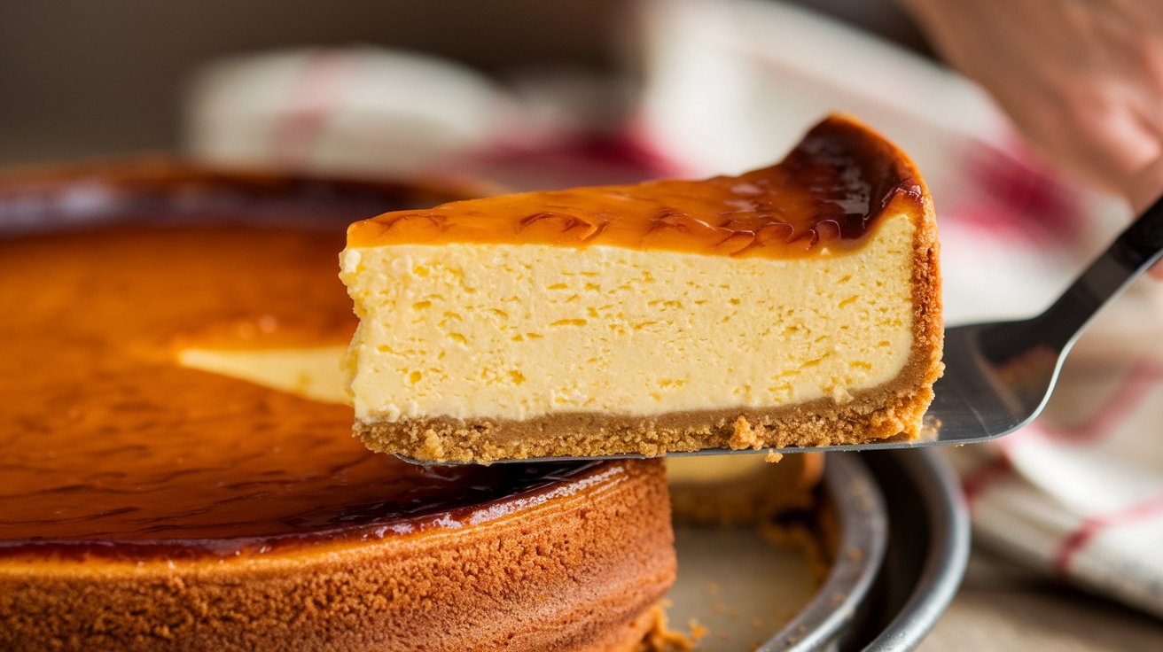 Slice of Creme Brulee Pumpkin Cheesecake on a Elegant Dessert Plate" A slice of decadent creme brulee pumpkin cheesecake served on an elegant dessert plate. The smooth, pumpkin-infused cheesecake contrasts beautifully with the crispy, caramelized top, offering a perfect dessert for fall gatherings and celebrations.