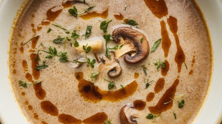 Creamy Mushroom Soup with a Mystery Oil Drizzle: A Delightfully Decadent Twist