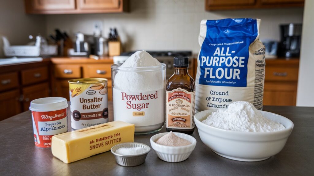 "A single Almond Snowball Cookie resting on parchment paper, with its perfectly round shape and powdered sugar coating evoking a classic winter treat."

