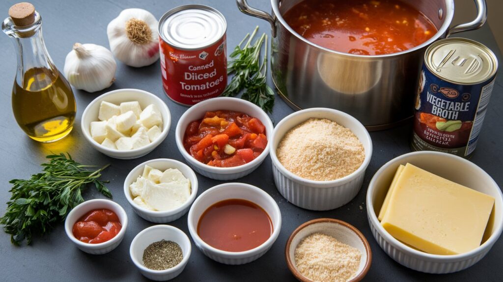 Close-up of Hearty Lasagna Soup, showcasing chunks of pasta in a savory tomato broth, garnished with breadcrumbs and gooey melted cheese.