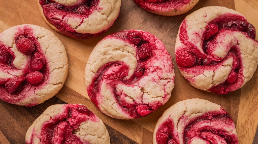 "Golden, crisp Raspberry Swirl Cookies with Butter Shortbread, with swirls of bright raspberry jam blended perfectly into the rich, buttery shortbread for an irresistible cookie experience."