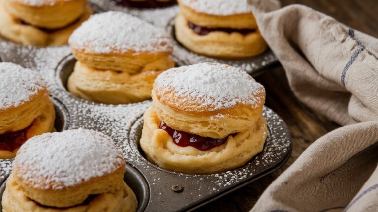 A mouthwatering scene of Breakfast Bliss Homemade Cruffins, fresh out of the oven. These flaky, spiral pastries are a perfect blend of light, buttery layers, offering the ultimate breakfast experience."