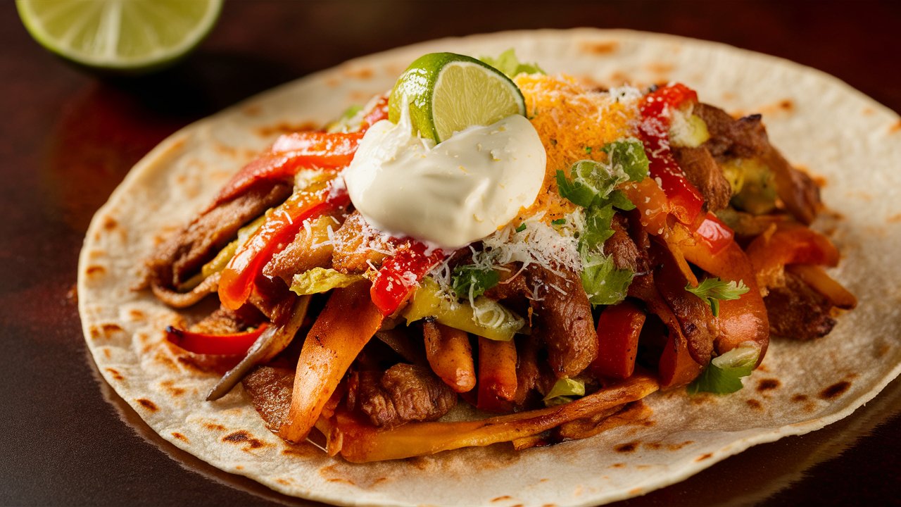 A colorful and vibrant plate of easy sheet pan chicken fajitas, featuring seasoned chicken strips, bell peppers, and onions, all roasted together and ready to be served