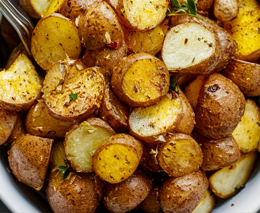 Crispy and golden air fryer sliced potatoes arranged on a plate, showcasing the perfect texture and flavor achieved with the air fryer method.