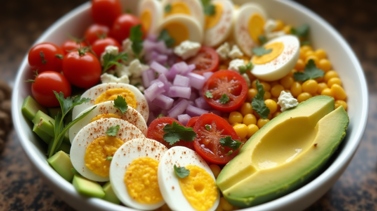 Avocado & Egg Salad Bowl, a protein-packed meal ready in minutes for a healthy, quick bite.