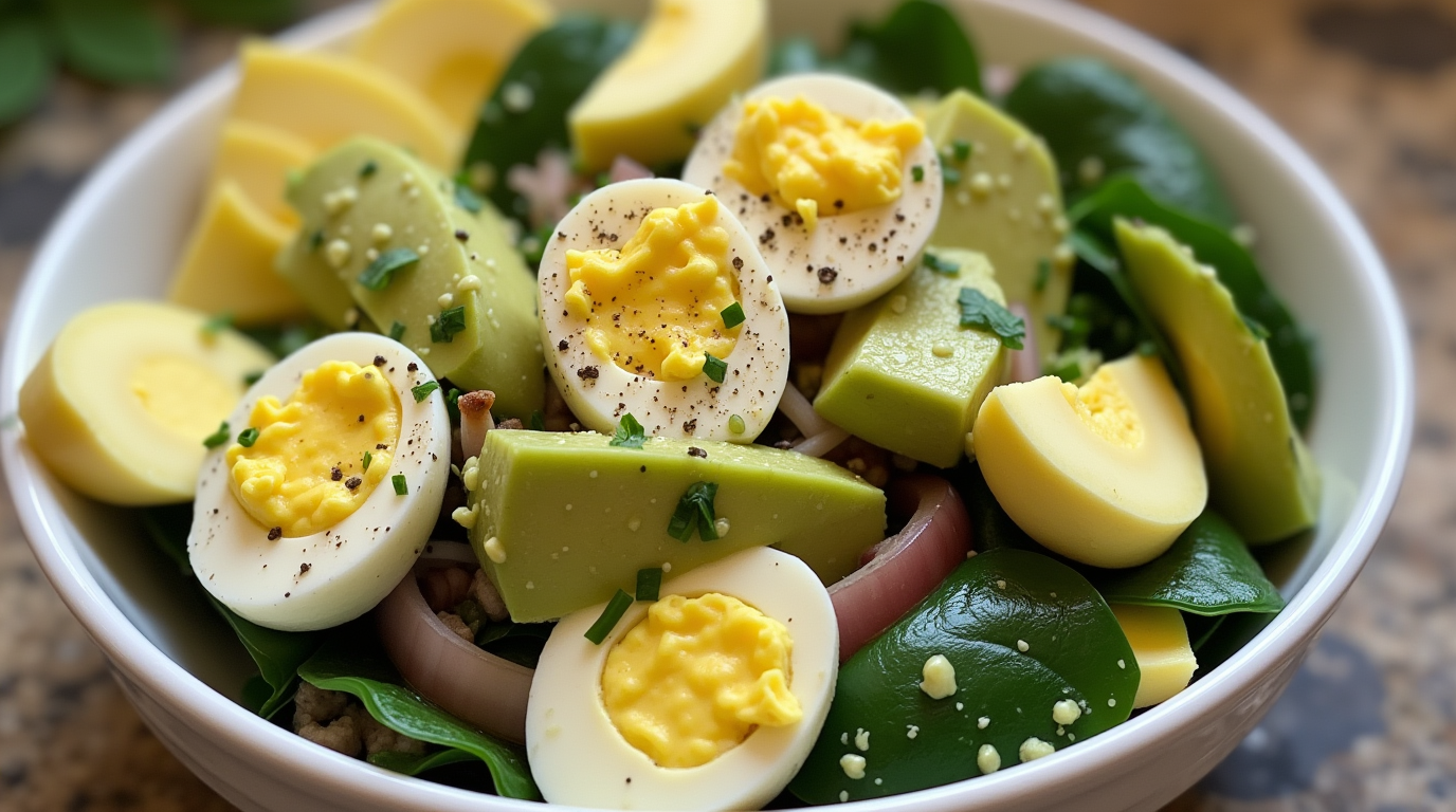 When you’re craving a meal that’s both nourishing and satisfying, Avocado and Spinach Egg Salad hits the mark. This vibrant and nutrient-packed dish brings together creamy avocado, leafy spinach, and protein-rich eggs, making it the perfect choice for a light lunch, picnic, or a quick snack. In this article, we’ll dive into why this salad is not only a flavor-packed treat but also a powerhouse of health benefits. Whether you’re looking for a meal to kick-start your day or a fresh option for meal prep, this avocado and spinach egg salad is the ultimate go-to dish. Why Avocado and Spinach Egg Salad is the Ultimate Healthy Meal If you’re looking for a salad that doesn’t skimp on nutrients or taste, this one’s for you. Avocado and Spinach Egg Salad combines three ingredients known for their health benefits, ensuring every bite is packed with essential nutrients. Health Benefits of Key Ingredients Avocado: Known for its rich content of healthy fats, particularly monounsaturated fat, which supports heart health. It’s also loaded with fiber, keeping you feeling full longer, and packed with essential vitamins like K, E, and C. Spinach: This leafy green is a powerhouse of iron, vitamin A, and vitamin C. It helps boost your immune system, improve skin health, and promote good digestion. Eggs: Not only are eggs a great source of high-quality protein, but they’re also loaded with vitamins, minerals, and antioxidants that support eye health, skin repair, and muscle recovery. When combined, these ingredients work in harmony to provide a meal that’s both filling and good for your body. With its high fiber and healthy fats, this salad promotes satiety, making it an ideal choice for those looking to maintain or lose weight. Key Ingredients for Avocado and Spinach Egg Salad To make this vibrant and healthy salad, you’ll need just a few simple ingredients. Let’s break it down: Fresh Ingredients You’ll Need Ingredient Quantity Benefits Avocado 1 ripe, sliced Rich in healthy fats Spinach 2 cups (fresh) High in iron and fiber Eggs 3-4 hard boiled Packed with protein Cherry Tomatoes 1 cup halved Rich in antioxidants Red Onion 1 small, diced Adds a mild crunch Olive Oil 1 tbsp Healthy fat for dressing Lemon Juice 1 tbsp Adds tangy flavor Salt & Pepper To taste Basic seasoning Optional Add-ins for Extra Flavor To elevate the taste of your salad, feel free to get creative with these optional additions: Cucumbers: Adds a refreshing crunch. Feta Cheese: For a tangy, creamy touch. Sunflower Seeds: Adds an extra crunch and a nutty flavor. Fresh Herbs: A sprinkle of cilantro, parsley, or basil enhances the freshness of the salad. How to Make the Perfect Avocado and Spinach Egg Salad Making this salad is straightforward, and in just a few simple steps, you’ll have a delicious and nutritious meal ready to enjoy. Here’s how you can prepare the perfect Avocado and Spinach Egg Salad: Step-by-Step Recipe Boil the Eggs: Start by placing your eggs in a pot filled with water. Bring it to a boil over medium-high heat, then reduce the heat and let the eggs simmer for about 10 minutes. Once done, remove the eggs and let them cool before peeling. Prepare the Vegetables: While the eggs are cooking, wash and chop your spinach. Slice the avocado into thin pieces and cut your cherry tomatoes in half. Dice the red onion for a mild crunch. Assemble the Salad: In a large salad bowl, combine the spinach, avocado, tomatoes, and red onion. Make the Dressing: In a small bowl, whisk together olive oil, lemon juice, salt, and pepper. You can adjust the seasoning to your taste preferences. Combine Everything: Add the hard-boiled eggs to the salad and pour the dressing over the top. Toss everything gently until well-coated. Serve and Enjoy: You can serve the salad chilled or at room temperature, depending on your preference. Quick Tip If you’re planning to meal prep, it’s best to keep the avocado separate until you’re ready to serve the salad. This prevents the avocado from browning and keeps the dish fresh. Avocado and Spinach Egg Salad Variations While the classic version of this salad is delicious, there are many ways to mix it up depending on your dietary preferences or what you have available in your kitchen. Here are some creative variations: Vegan Version If you’re following a plant-based diet, you can replace the eggs with chickpeas or tofu. Both options provide protein while keeping the dish vegan-friendly. Simply mash the chickpeas or crumble the tofu and mix them into the salad. Mediterranean Twist For a Mediterranean-inspired flavor, consider adding Kalamata olives, cucumber, and a drizzle of tahini. The combination of creamy avocado and tangy olives adds a new depth of flavor. Add Protein If you want to make this salad a more substantial meal, add grilled chicken, shrimp, or even roasted chickpeas. These additions boost the protein content, turning the salad into a full meal. Tips for Perfecting Your Avocado and Spinach Egg Salad To ensure your salad turns out perfectly every time, here are a few helpful tips: Perfect Avocado Choosing the right avocado is crucial. Look for avocados that are ripe but not overly soft. Gently press on the skin, and it should yield slightly, indicating it’s ready to eat. Egg Tips For perfectly boiled eggs, make sure to time them carefully. An overcooked egg can result in a dry, crumbly texture, so be sure to simmer for just 10 minutes. After boiling, let them cool in cold water for easy peeling. Seasoning Tips Taste as you go—season gradually. Start with a small amount of salt and pepper, and add more if needed. The lemon juice adds a tangy touch, so be careful not to overdo it. Where to Serve Avocado and Spinach Egg Salad Avocado and Spinach Egg Salad is versatile and can be served in many settings: As a Quick Lunch This salad is perfect for a quick lunch when you need something light but filling. It’s easy to prepare, and you’ll feel satisfied without feeling sluggish afterward. Picnic or BBQ Side Dish Its fresh flavors make it a great side dish for any outdoor meal, whether it’s a picnic in the park or a BBQ with friends. Meal Prep If you’re someone who likes to meal prep for the week, this salad can easily be stored in an airtight container in the fridge. Just remember to add the avocado just before serving to prevent it from turning brown. FAQs About Avocado and Spinach Egg Salad What is the best way to store avocado and spinach egg salad? To keep your salad fresh, store it in an airtight container. Keep the avocado separate until serving time to avoid browning. Can I make this salad in advance? Yes, you can prepare most of the salad ahead of time, but for the best results, add the avocado right before serving. How can I make the salad spicier? Add a pinch of chili flakes, fresh jalapeños, or a dash of hot sauce for an extra kick. Is this salad good for weight loss? Yes, the combination of fiber-rich spinach, healthy fats from avocado, and protein-packed eggs makes this salad a great option for weight management. It’s satisfying and nutrient-dense, so it keeps you full longer. Conclusion Avocado and Spinach Egg Salad is more than just a dish—it’s a healthy, flavorful meal that nourishes your body and tastes amazing. Whether you’re looking to add more greens to your diet or need a quick meal that doesn’t sacrifice taste for nutrition, this salad is a fantastic choice. So, why not give it a try today? Your taste buds—and your body—will thank you.