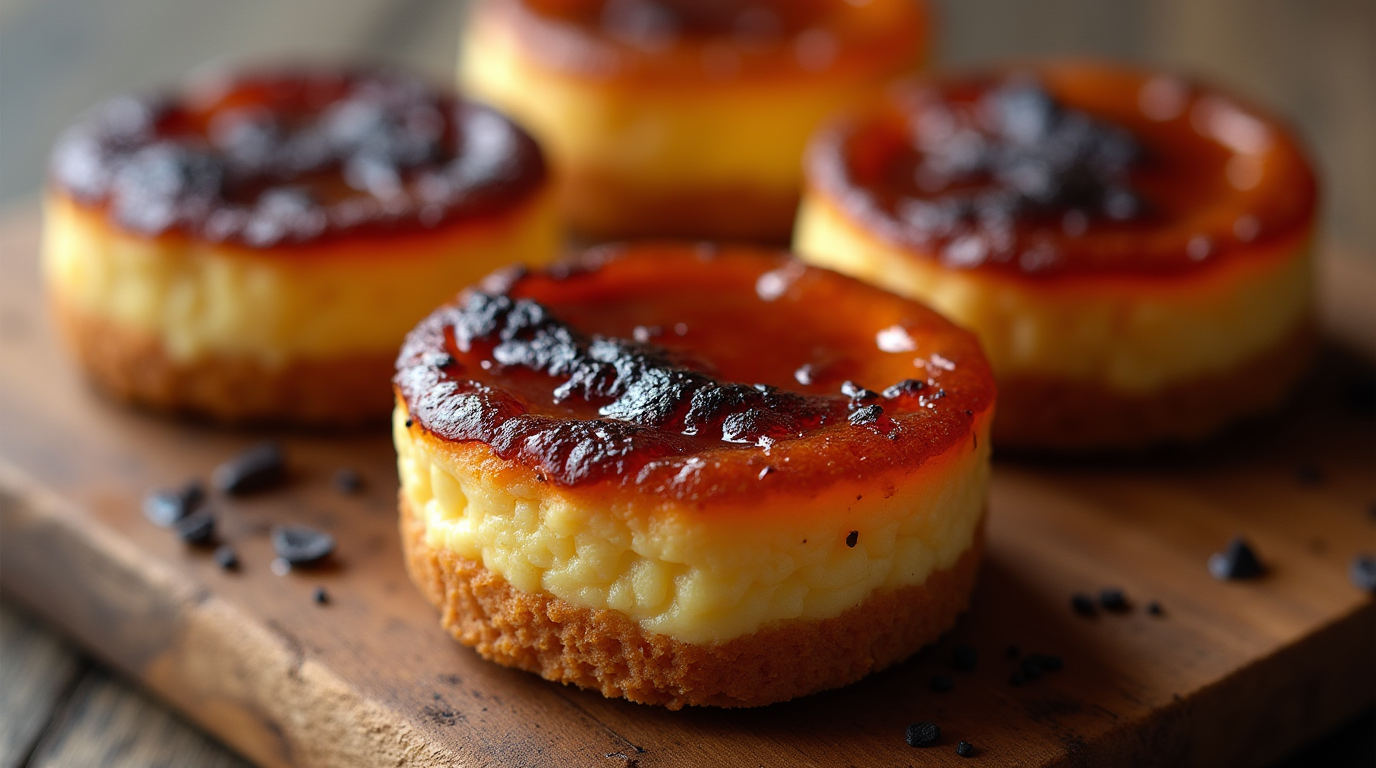 Mini Basque Burnt Cheesecake from Spain, caramelized top and creamy center, perfect for Mardi Gras 2