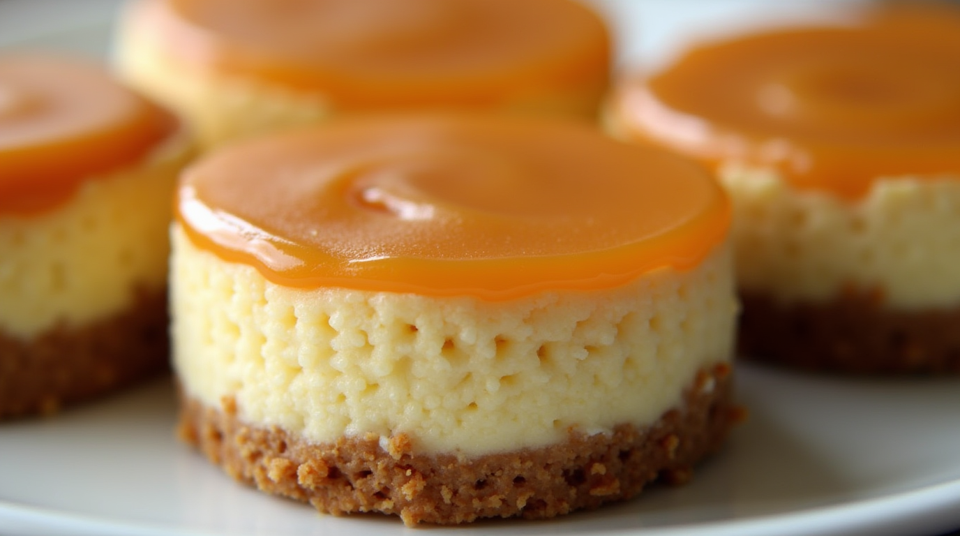 Mini Dulce de Leche Cheesecake from Argentina, featuring a rich, smooth dulce de leche topping and a creamy, decadent filling, perfect for Mardi Gras festivities 3