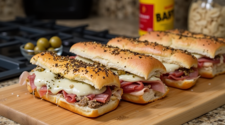 Muffaletta Italian Sandwich, with layers of savory meats, cheese, and olive salad, rich in history and flavor