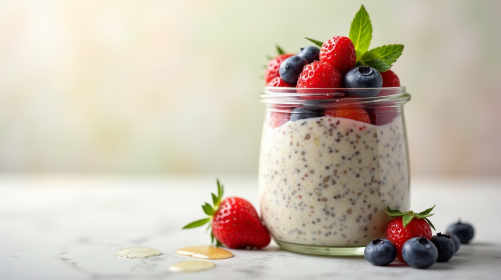 A refreshing bowl of Chia Pudding with Almond Milk, topped with a colorful mix of fruit and nuts. This easy, vegan-friendly breakfast or snack is not only delicious but also packed with nutrients to fuel your day. Perfect for meal prep or a quick, healthy treat!